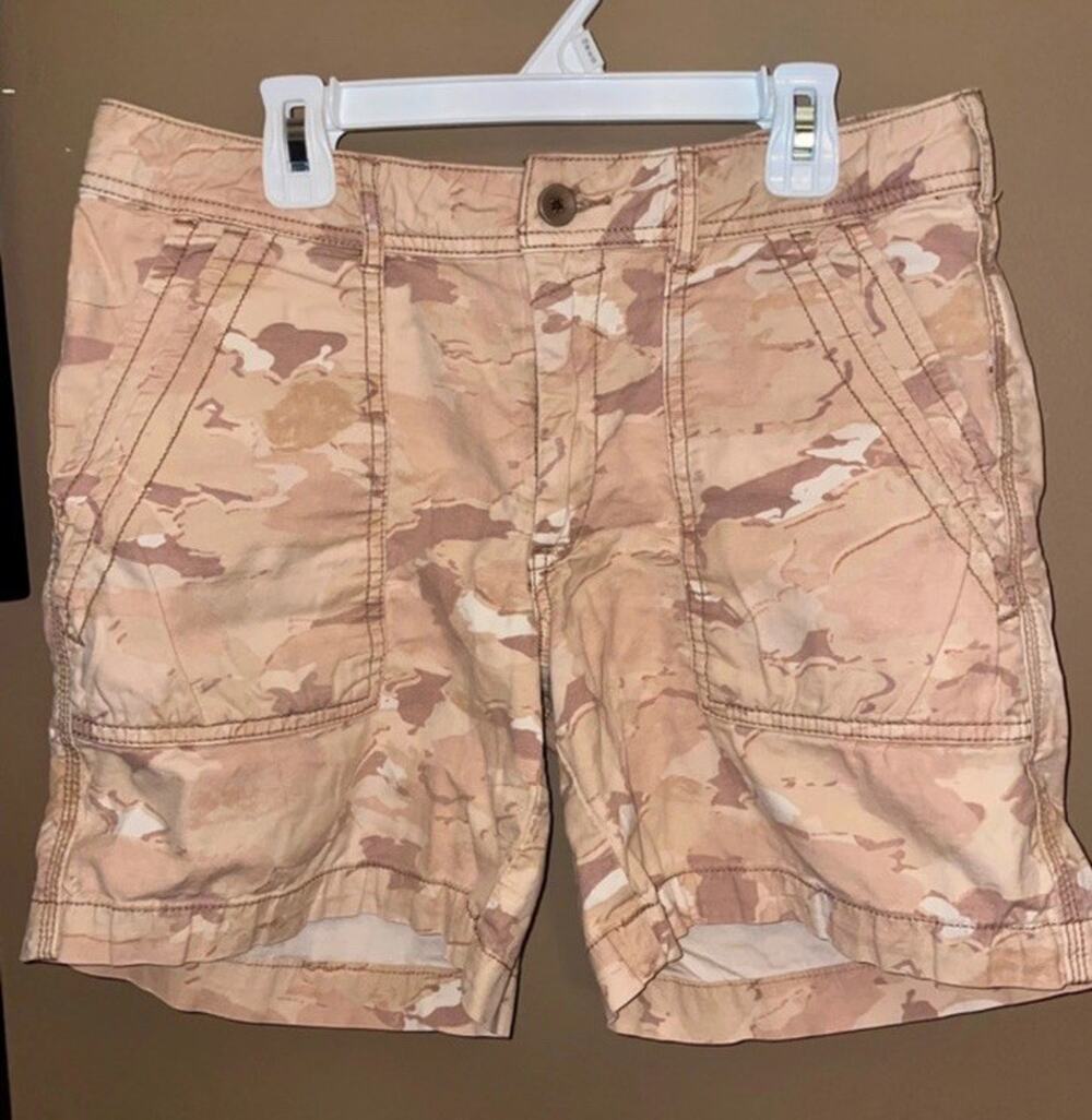 Anthropologie The Wanderer Camo Shorts Tan Brown Utility Cotton Linen Size 27